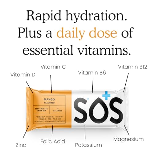 Image of SOS Hydration Electrolyte Powder Sticks | Low Sugar Rapid Hydration | Keto Friendly (24 Servings, Mango)