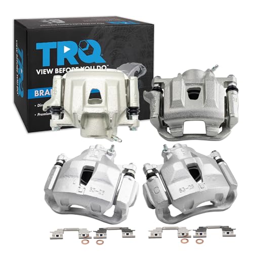Image of TRQ Front and Rear Brake Caliper Set Zinc Coated Brackets Hardware Compatible with 2004-2010 Toyota Sienna