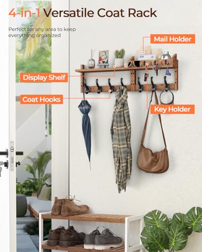 Tatub TA-UZ13YMYSJ01 29 Inch Coat Rack Wall Mount With Shelf, 4 In 1 Entryway Key Holder With 7 Coat Hooks 4 Key Hangers Mail Organizer thumb #3
