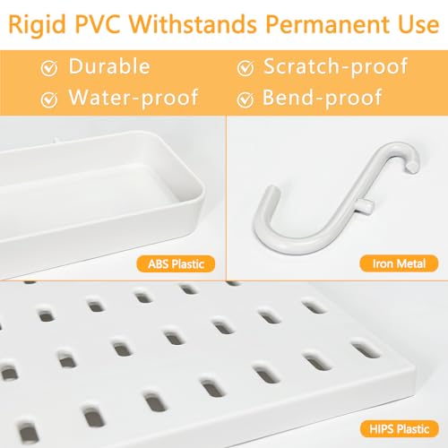 Bello Yon ABS PEGBOARD KIT 16Pcs Pegboard Sets, Plastic White Pegboard Wall Organizer Kits,4Pcs Peg Board And 12 Accessories Modular Hanging, Wall Mount Display Pegboard Panel Sets thumb #2