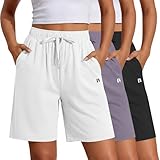 Neer 3 Pack Women's Quick Dry Shorts Women Drawstring High Waisted Bermuda Athletic Shorts with Pockets(Black,White,Dark Grey,Large)
