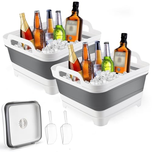 2Pcs Collapsible Ice Buckets with Scoops for Parties