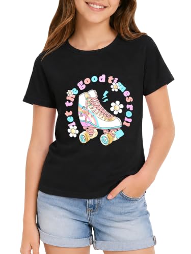 Image of Dvenki Girls Graphic Short Sleeve Crewneck T-Shirt Sizes 6-18 | breathable soft cotton blend, cute graphic prints, summer little and big girls tee, ideal casual wear for school, daily