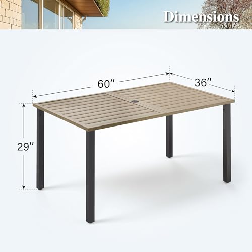 Image of HERA'S HOUSE Outdoor Dining Table for 6, Brown Metal Table w /Umbrella Hole