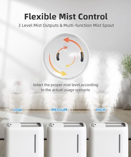 Image of BREEZOME Smart Ultrasonic Humidifier and Aroma Difuser, 4L Cool Mist Top Filling Humidifiers for Home & Bedroom, 360 Nozzle Auto Shut-Off with Timer,LED Display, Remote Control (White, 6 l)