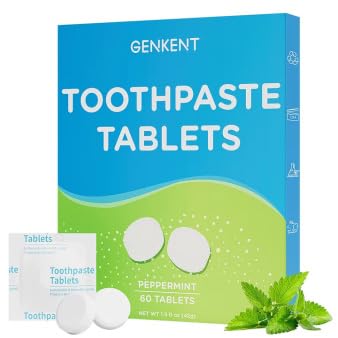 GENKENT Toothpaste Tablets Fluoride Plastic Free Chewable Toothpaste Tabs Eco Travel Friendly 60 Count