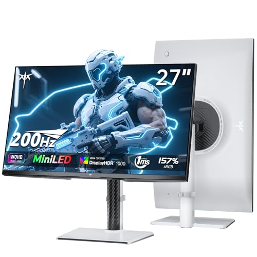 Image of KTC 27 Inch Mini LED Monitor 1440P, 200Hz Up to 210Hz Gaming Monitor, HDR 1000, HDMI & DP, Swivel /Height /Pivot /Tilt Adjustable, VESA, White Vertical Monitor, M27T6S