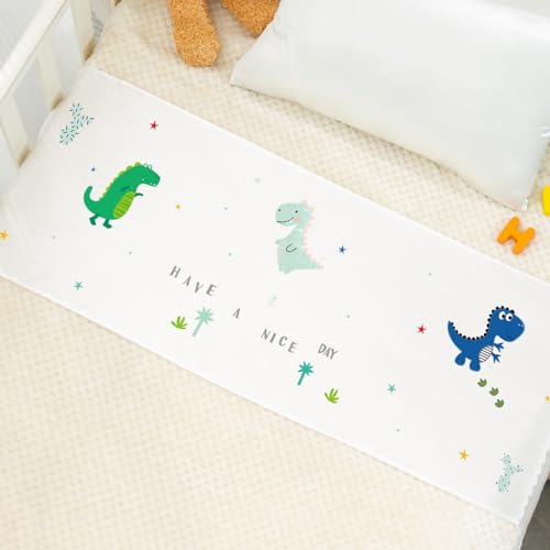Image of PROMEED 100% Mulberry Silk Bassinet Sleeve Sheet for Baby Hairloss and Bald Spot, Oeko-TEX Certified 23 Momme Silk Dinosaur Crib Sheets for Baby Boys (White Dinosaur)