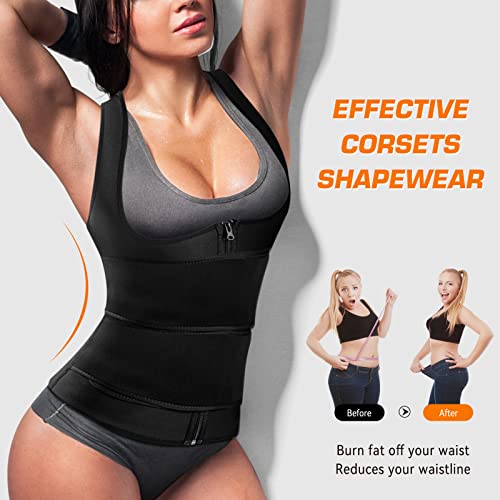 Cimkiz Sweat Vest Waist Trainer For Womens Workout Tank Zipper Vest Adjustable Belt Sauna Suit Compression #TOP1