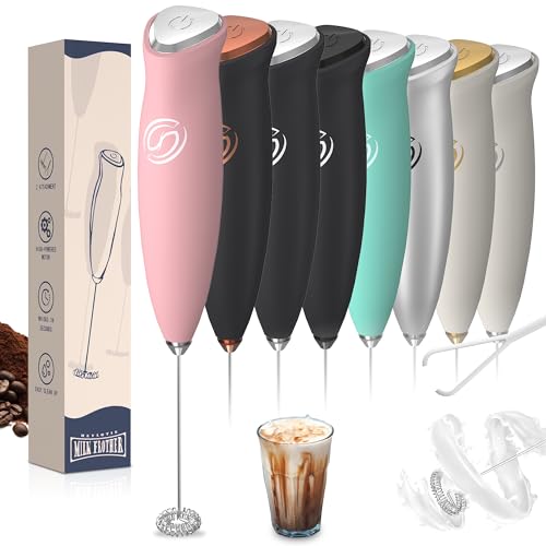 Image of HeyLotie Milk Frother Handheld Frother Wand Drink Mixer Handheld Coffee Stirrers Electric Frother for Coffee Mixer Wand with 2 Whisk frother for protein powder coffee frother handheld-Pink