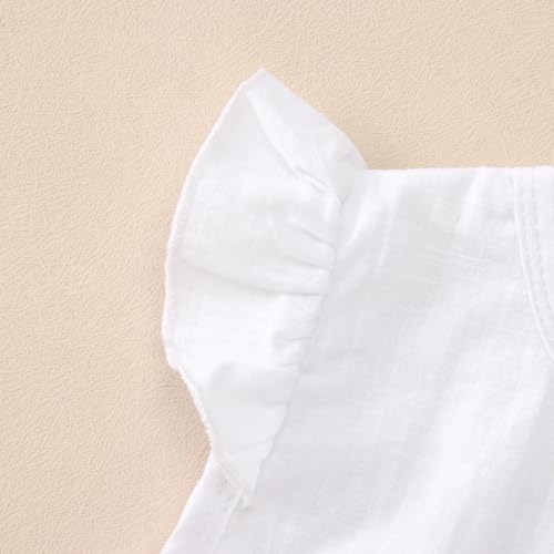 1.Geburtstag Mädchen Kleid Baby für 12-18 Monate Kleider Erstes Geburtstags Partykleid Sommer Ärmellos Strandkleid Blumen Bestickt Freizeitkleid Kleinkind Schnüren Rüschenkleid(12Monate,Weiß)