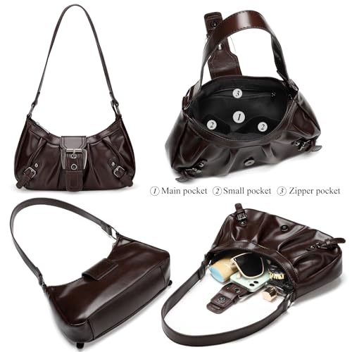 WantGor Women's Shoulder Bag, Clutch Tote Bags Zipper Vintage Handbag Buckle Punk Hobo Purses Trendy Underarm Purse - Image 6