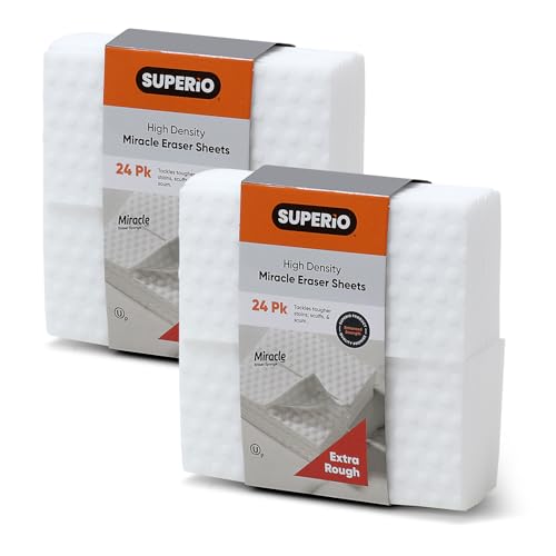 Image of Superio High Density Miracle Eraser Sheets - 48 Count - Extra Durable Cleaning Pads with Convex Dots for Heavy Duty Cleaning