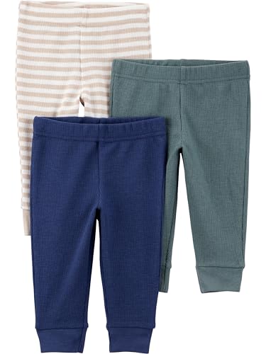 Simple Joys by Carter's Neutral 3-Pack Thermal Pants, Green Stripe, PRE