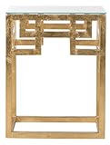 SAFAVIEH Home Collection – Byram Greek Key Antique Gold Glass Top End Table, Fully Assembled, Modern Glam Accent Table (FOX2574A)