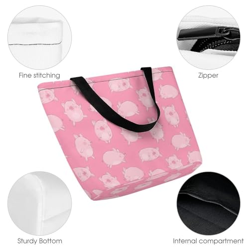 Sac à main pour femme cochons mignons grand cabas de shopping et voyage en toile grand format - 5