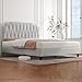 Yaheetech Cama Tapizado en Terciopelo Cama de Matrimonio con Cabecero Ajustable en Altura Marco de Cama Soporte con Listones de Madera 140 × 200 cm Beige