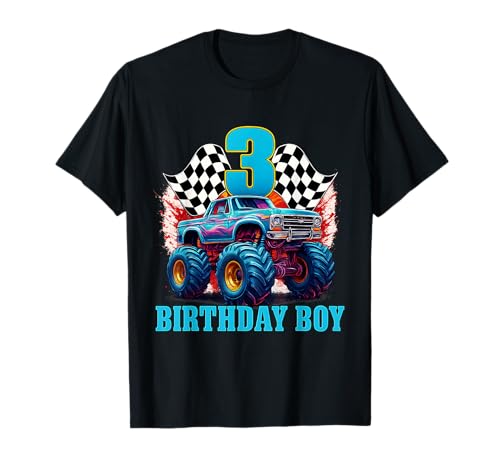 3° compleanno Retro Monster Truck 3 anni Ragazzi Ragazza Bambini Maglietta