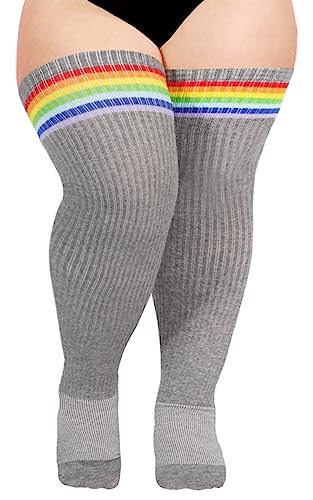 Image of Moon Wood Plus Size Thigh High Socks for Thick Thighs- Womens Knit Cotton Extra Long Over the Knee High Socks Leg Warmer