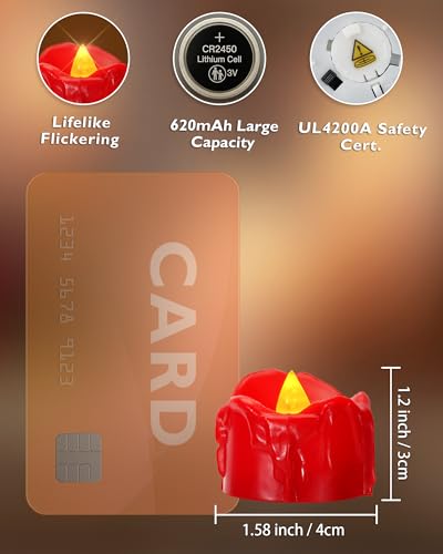 Image of Homemory 24-Pack Red Remote Flameless Battery Tea Light Candles, 400+Hrs