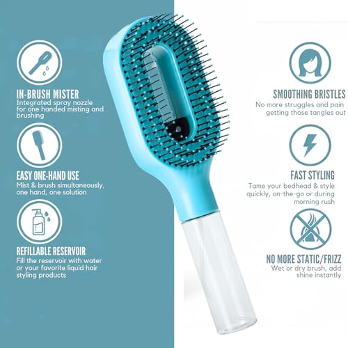 Image of 2-in-1 Spray Comb for Hair, Water Spray Detangling Brush with Built-In Mist Bottle, Anti-Frizz Wet Hair Brush for Men, Women & Kids Ideal for Long, Thick & Curly Hair (MINT BLUE)