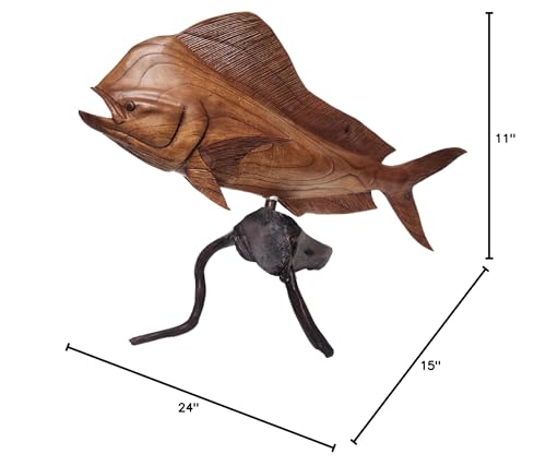 Estatua de Madera Mahogany de Pez Mahi Mahi 24 pulgadas miniatura 4