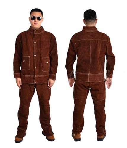Brown,3XL,Cowhide Welder Suits Cow Leather Breathable Electric Welding Suits Anti Scalding Workshop Uniforms Flame Retardant Coveralls