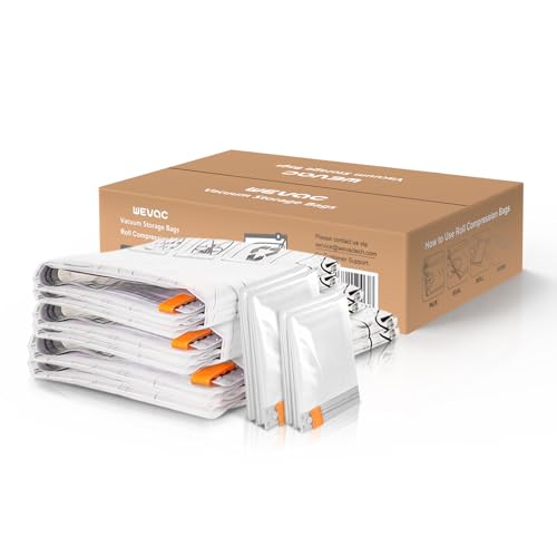 Wevac 10 Pack Vacuum Storage Bags (2 Jumbo/2 Large/2 Medium/4 Rolling Bag) | Space Saver | Rapid Vacuum | Double Zip Seal | Clip Stopper | Ideal for Clothes, Blankets Compression and Travelling