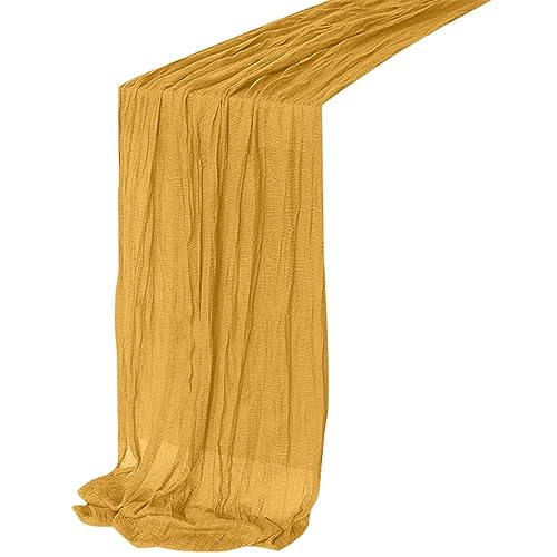 Cheesecloth Table Runner, 70 Inch Soft and Skin-Friendly Semi-Transparent Retro Machine Washable Boho Table Runner,Reusable Natural Pleated Design Cheese Cloth Table Runner for Weddings Thanksgiving - image 1