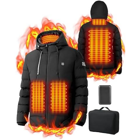 Heated Coats for Men Women with Battery Pack 10000mAh Mens Womens Heated Jackets Winter Jackets for Women Men Rechargeable Electric Heated Coat Black XL Cover