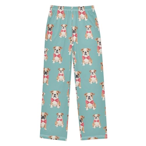 ALAZA Seamless Bulldog with Bow Pajamas Bottoms with Pockets Comfy Pjs Sleepwear Elastic Waistband Pajamas Pants Lounge Pants for 6-14 Years