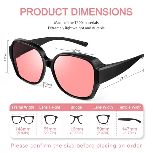 Image of Fluorescent-41 Rose Tinted Fit Over Blue Light Blocking Glasses for Migraine, Light Sensitivity, Photophobia JF7202