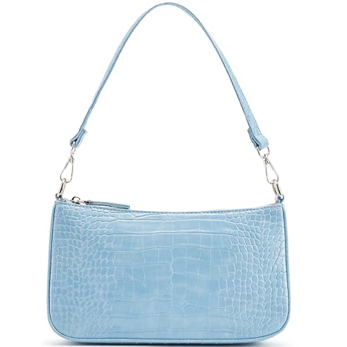 NIUEIMEE ZHOU Bolsa de ombro pequena com 2 alças removíveis transversais bolsa clutch para mulheres, Azul claro com estampa de crocodilo