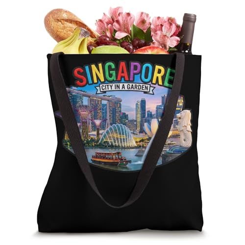 Bolso tote de recuerdo de viaje a Singapur con diseños de lugares emblemáticos de la ciudad miniatura 4