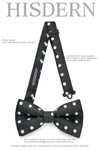 Image of HISDERN Bow Ties for Men Pretied Bowties Classic Formal Business Bow Tie Adjustable Tuxedo Bowtie for Wedding Party