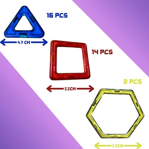 Image of ToyMagic Magnaplay Magnetic Tiles 32 Pcs|Multiple Shape & Colour Tiles|Magnetic Blocks Building Set|STEM Toy|Learning Game for Kids 3+|Constructive and Creative Toy| |MagnaPlay Tiles - 32 pcs