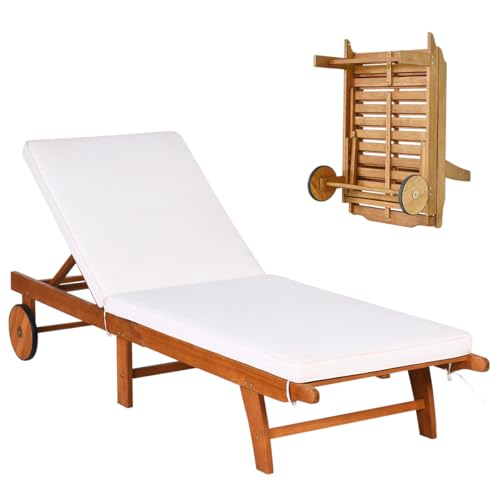 GIANTEX Transat Jardin Extérieur en Bois d'Eucalyptus, Chaise Longue Jardin Extérieur à...