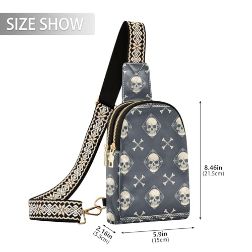 Skull Bag Small Sling Bag for Women Skulls Crossbones Pattern Leather Crossbody Bags Chest Bag Waist Packs2