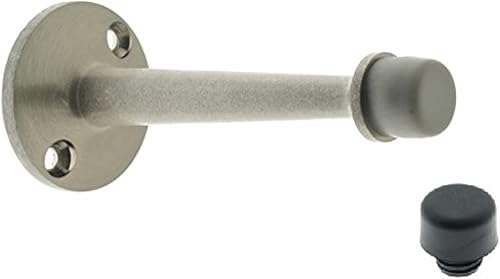 idh by St. Simons 13004-015 Tope de puerta de zócalo de latón macizo de alta calidad con 2 agujeros para tornillos, 3-3/4 pulgadas, níquel satinado