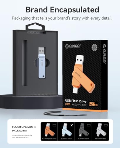 Image of ORICO USB-Cand USB-A Flash Drive 150MB /S Metal Housing Swivel Design Support OTG Function 2 in 1 PenDrive 128GB for USB C and USB A Devices -EB05 BL