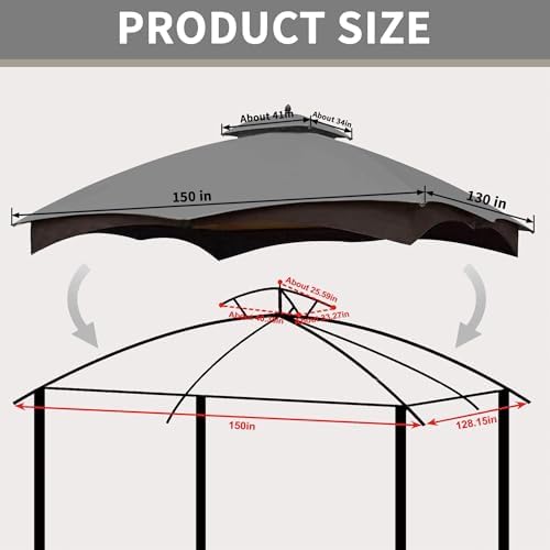 SCOCANOPY Grey Replacement Top Compatible with Lowe's Allen Roth 10X12 Gazebo Model #GF-12S004B-1/#GF-12S004BTO image 15