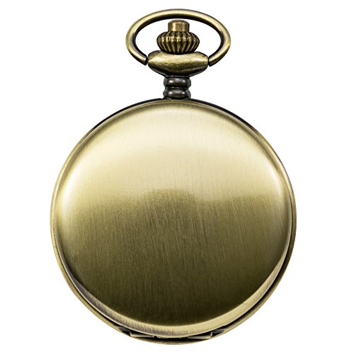 Image of TREEWETO Mens Skeleton Mechanical Pocket Watch, Retro Roman Numerals, Half Hunter, Bronze