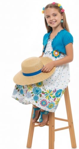Image of ToBeInStyle Girls Two Piece Short Sleeve Dress and Matching Bolero Crop Cardigan Assorted Prints Cotton Blend Summer Outfit