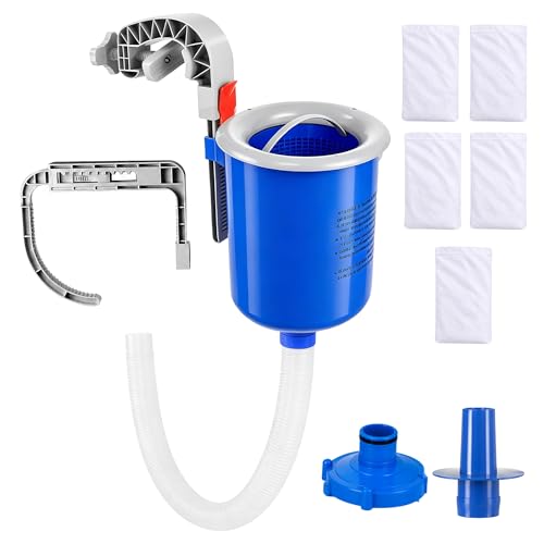 MUWOOB Above Ground Pool Skimmer with 5 Skimmer Socks, Wall Mount Surface Skimmer with Hose & Basket, Compatible with Intex Pools, Adjustable Floating Filter, Automatically Removes Leaves & Debris