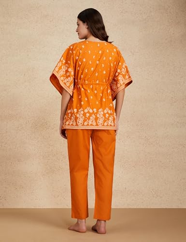 Image of Amazon Brand - Myx Women's Cotton Kaftan Top and Pajama Night Suit Set (Available in Plus Sizes)