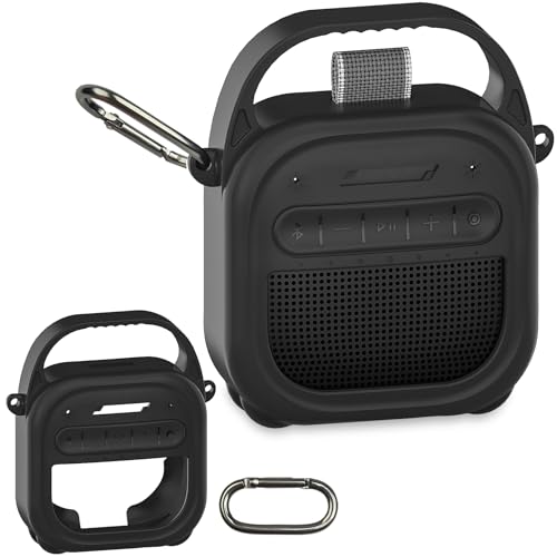 XEGIMOR Silicone Cover Case for Bose New SoundLink Micro 2nd Gen Portable Bluetooth Speaker, Protective Soft Silicone Case with Handle and Metal Carabiner (Black)