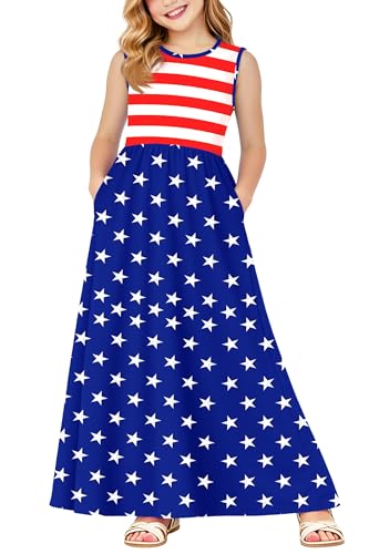 Image of Deerose Girls Maxi Dress Short Sleeve Casual Long Dresses with Pockets 5-14 Years