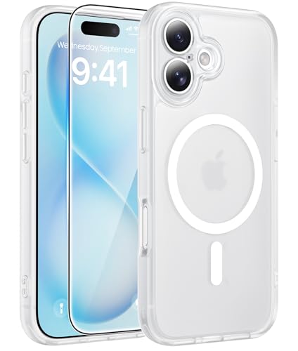 Image of FNTCASE for iPhone 16 Plus Case: [Compatible with Magsafe] Translucent Matte Cases with [Full Camera Protection] [Screen Protector] Military Grade Shockproof Protective Phone Cover - White