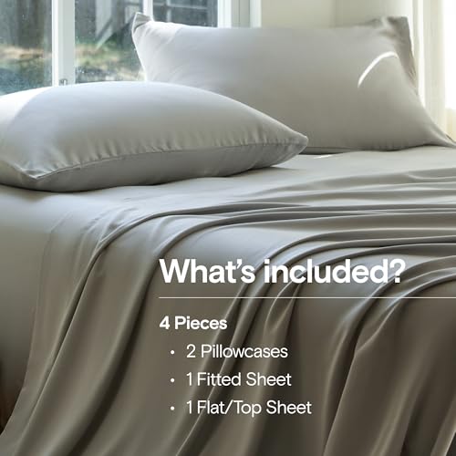 Image of DOZ Sheet Set, 100% Viscose derived from Bamboo, Organically Grown, Buttery Soft, Cooling Sheets, High GSM, Deep Pockets - 4 Piece - 2 Pillowcases 1 Fitted 1 Top Sheet (Dove, Queen)