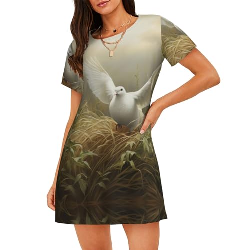 Robe de nuit légère femme herbe colombe coton été